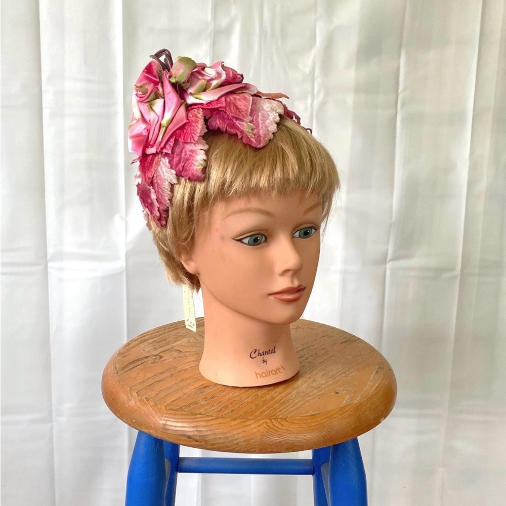 Vintage 1950s 1960s Cocktail Hat Dead Stock Pink Roses Flowers Midcentury NWT
